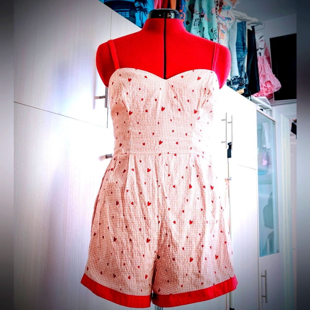 Unique Vintage Brand~Red and White High Waist Playsuit